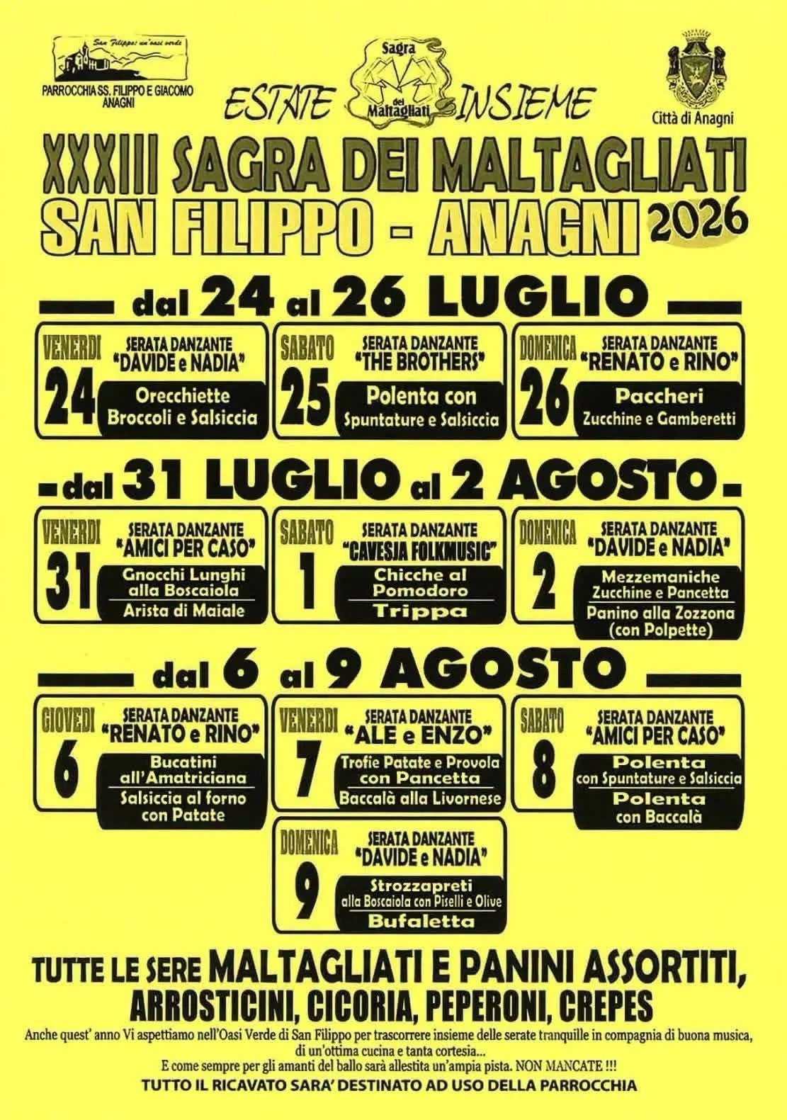 Locandina 33ª Sagra dei Maltagliati 2026 - San Filippo a Anagni (Frosinone)