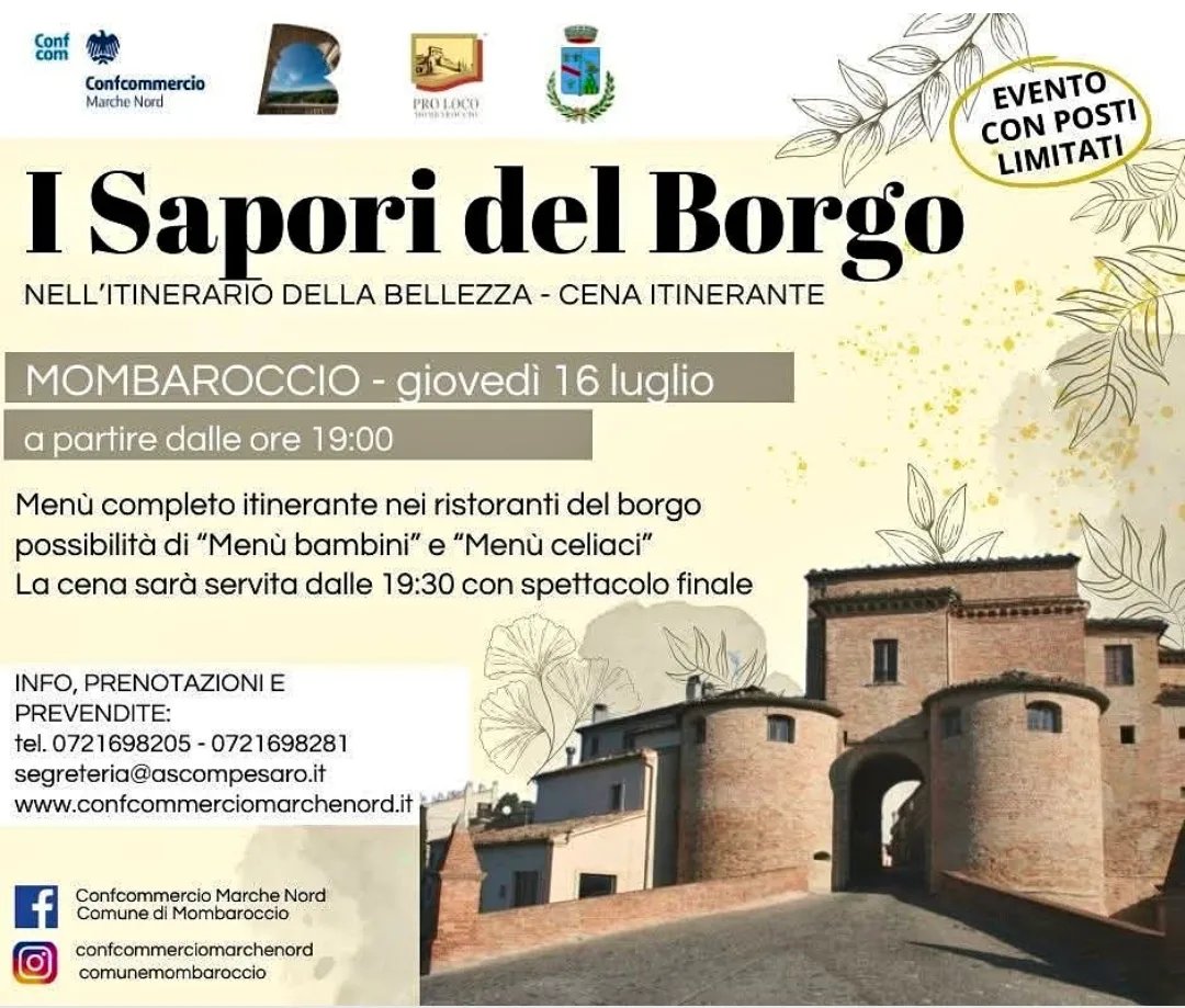 Locandina I Sapori del Borgo 2026 a Mombaroccio (Pesaro e urbino)