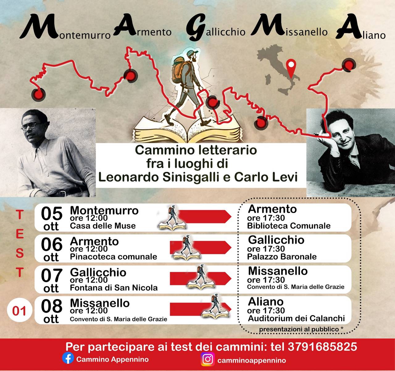 Locandina MAGMA  - Cammino letterario fra i luoghi di Sinisgalli e Levi a Montemurro (Potenza)