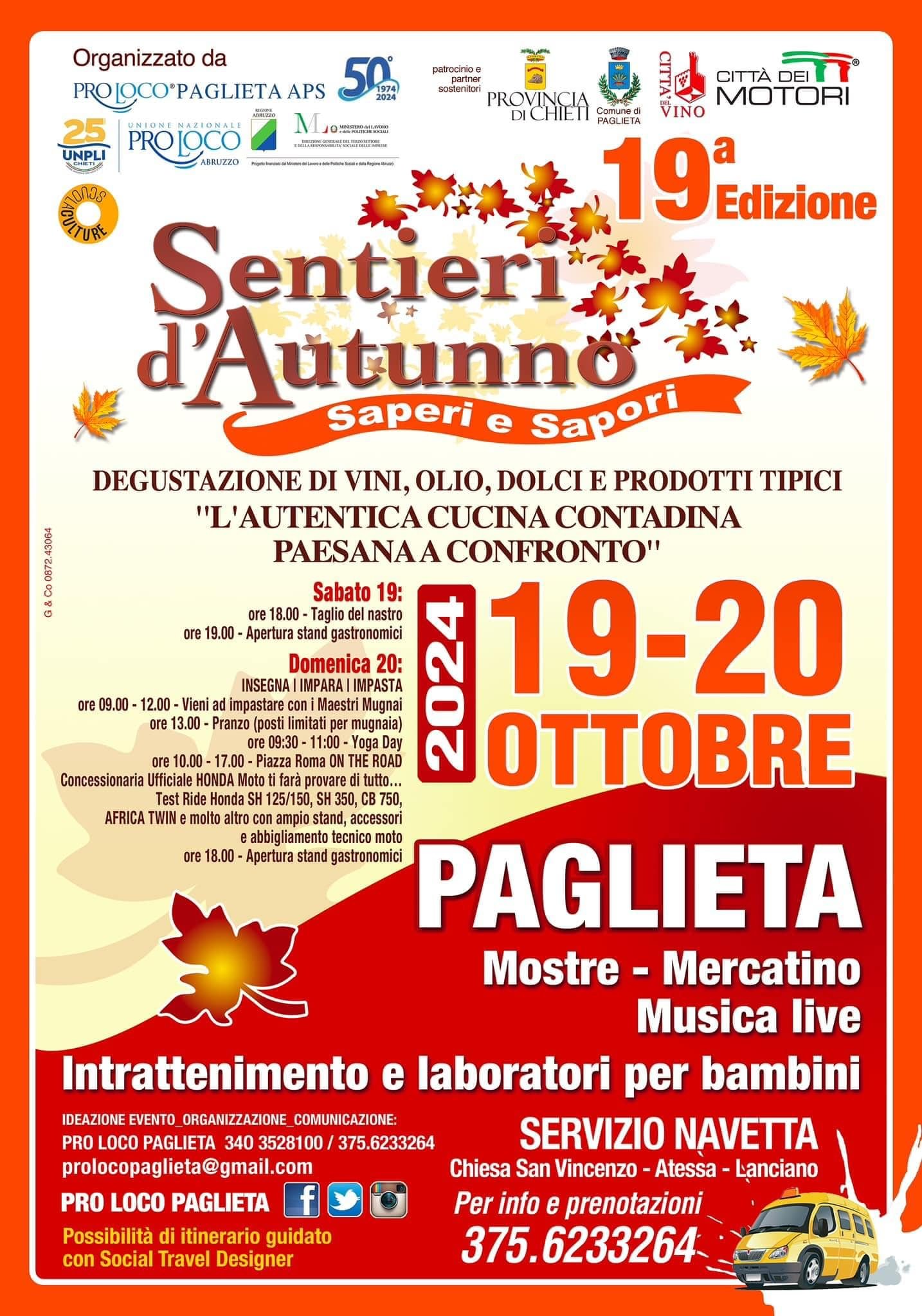 Locandina 🍂19a edizione Sentieri d'Autunno – Saperi e Sapori 2024🍂 a Paglieta (Chieti)