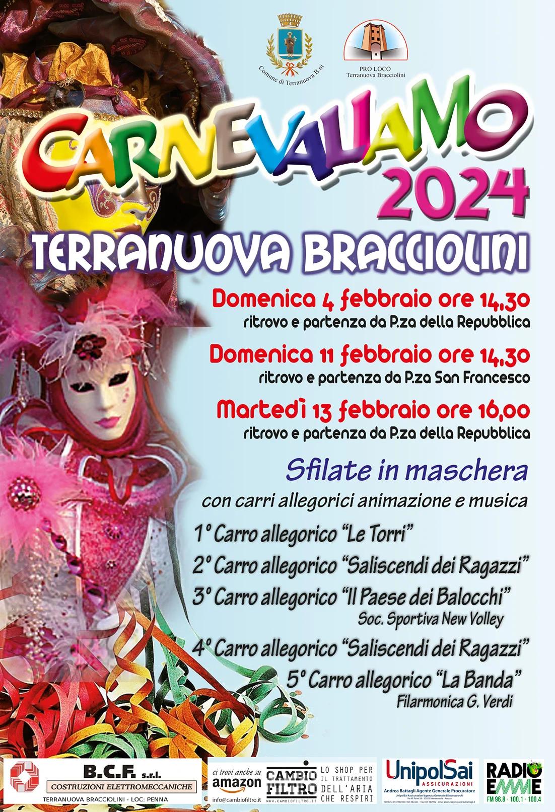 Locandina Carnevale 2024 a Terranuova Bracciolini (Arezzo)
