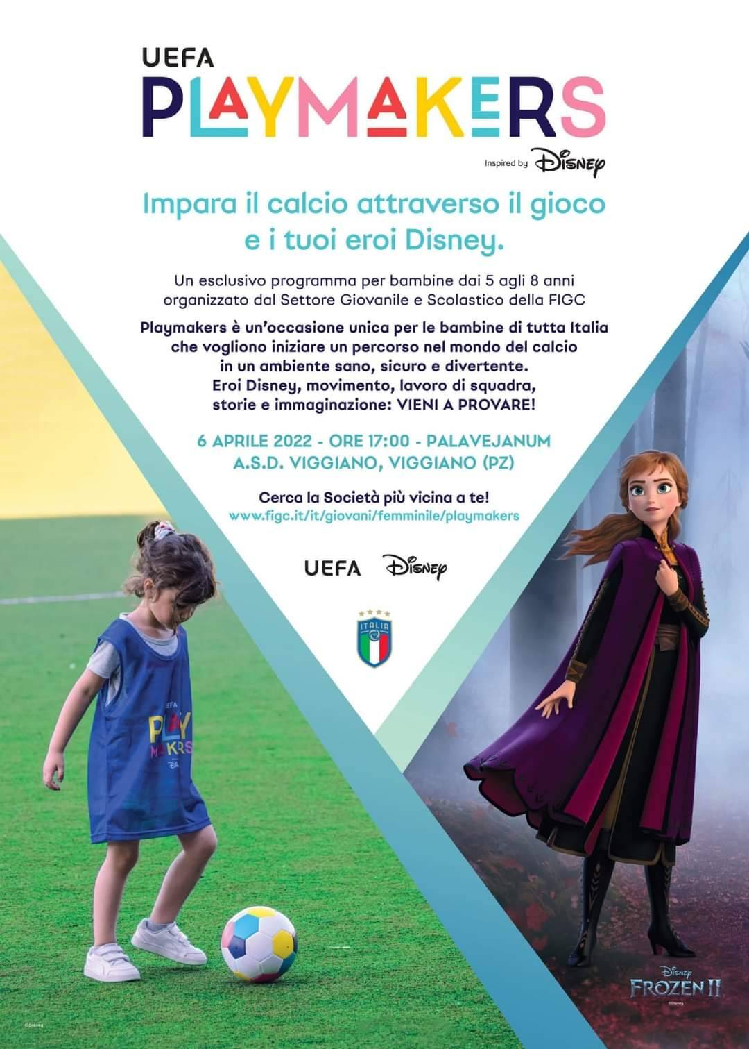 Locandina UEFA Playmakers - Impara il calcio attraverso il gioco e i tuoi eroi Disney - Vieni a provare! a Viggiano (Potenza)