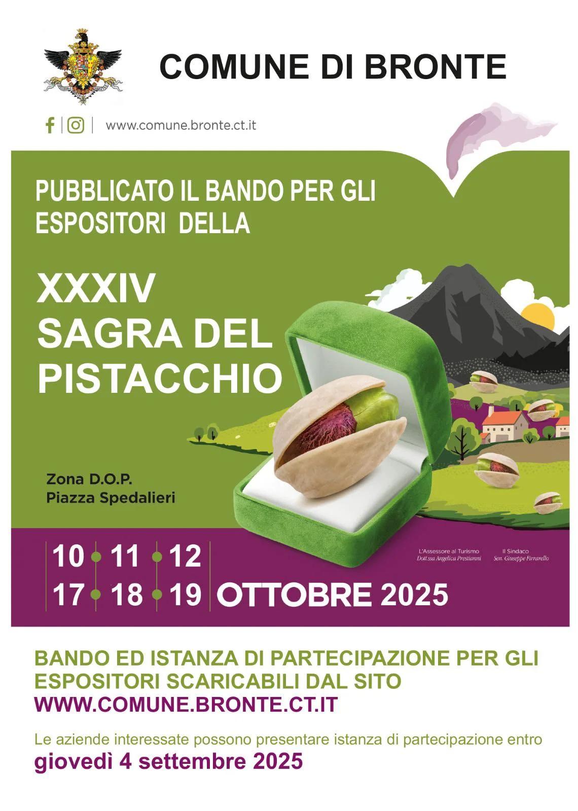 Locandina 34ª Sagra del Pistacchio di Bronte 2025 a Bronte (Catania)