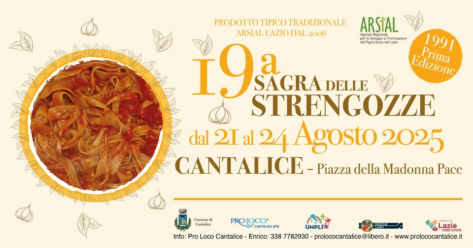 Locandina 19ª Sagra delle Strengozze 2025 a Cantalice (Rieti)