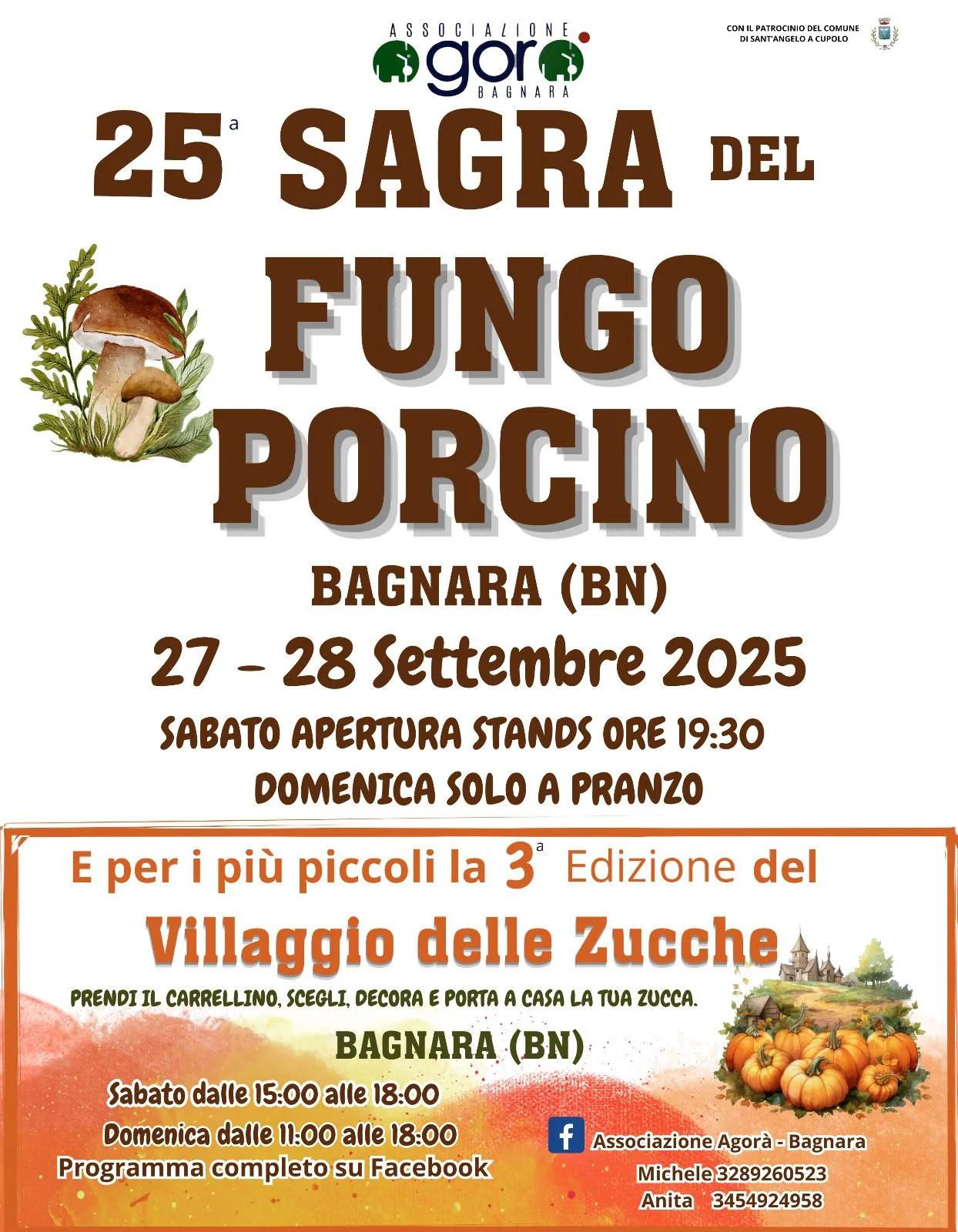 Locandina Sagra del Fungo Porcino 2025 a Sant'Angelo a Cupolo (Benevento)