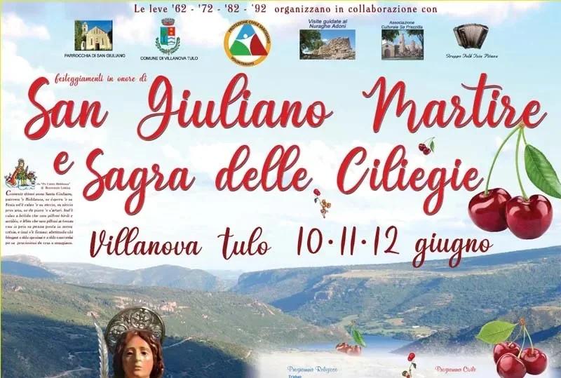 Locandina Festeggiamenti in onore di San Giuliano Martire e Sagra delle Ciliegie a Villanova Tulo (Cagliari)