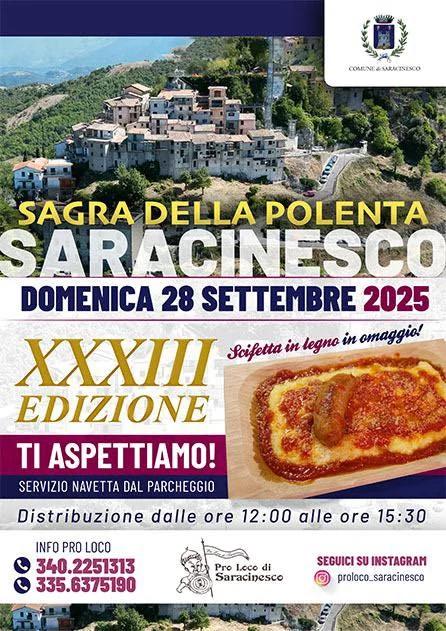 Locandina Sagra della Polenta 2025 a Saracinesco (Roma)