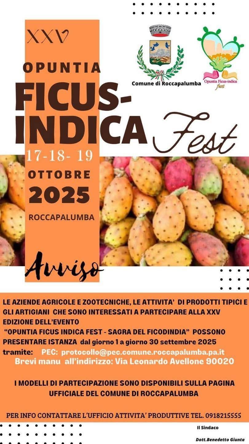 Locandina 25ª Opuntia Ficus-Indica Fest 2025 a Roccapalumba (Palermo)