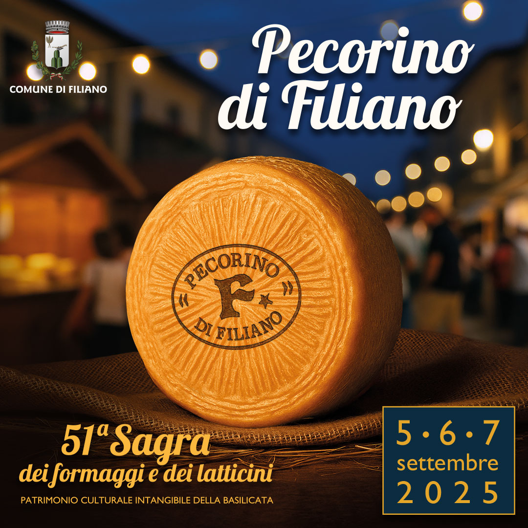 Locandina 51ª Sagra del Pecorino di Filiano – Festa dei formaggi e dei latticini a Filiano (Potenza)