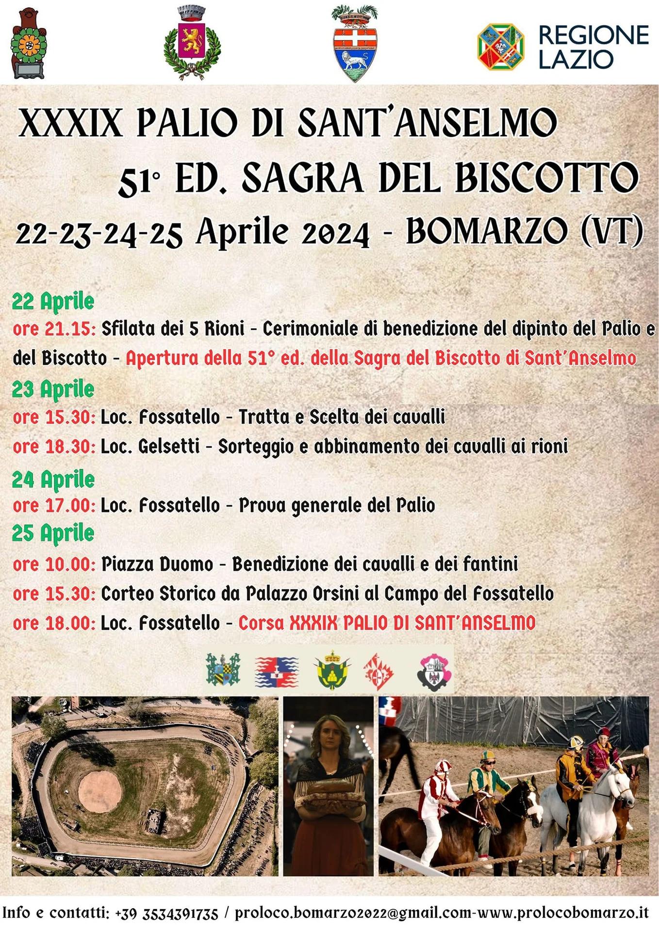 Locandina Palio di Sant'Anselmo e Sagra del Biscotto a Bomarzo (Viterbo)