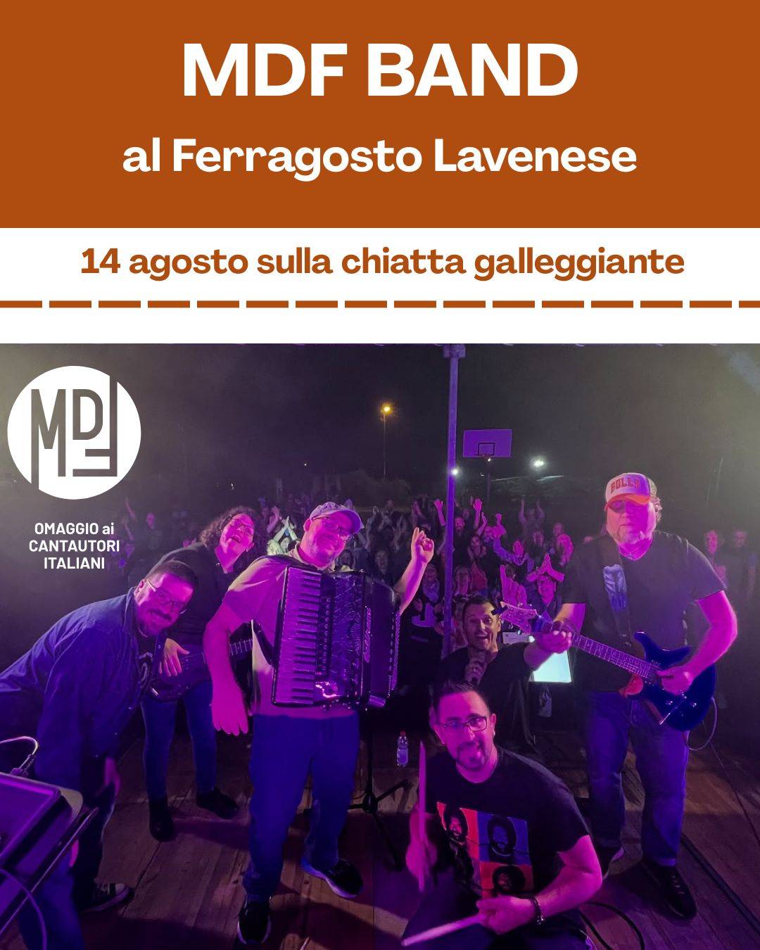 Locandina Ferragosto Lavenese 2025 – Concerto galleggiante della MDF Band sul lago a Laveno-Mombello (Varese)